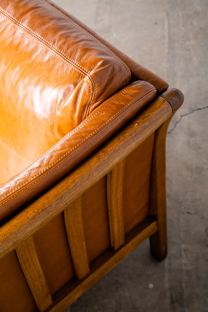 Mid Century Danish Modern Sofa Settee 2 Seater Skalma Tan Leather Cognac Couch - Image 9