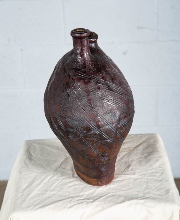 Mid Century Modern Ikebana Pot Brown Drip Glaze Studio Ceramic Japan Handmade - Image 4