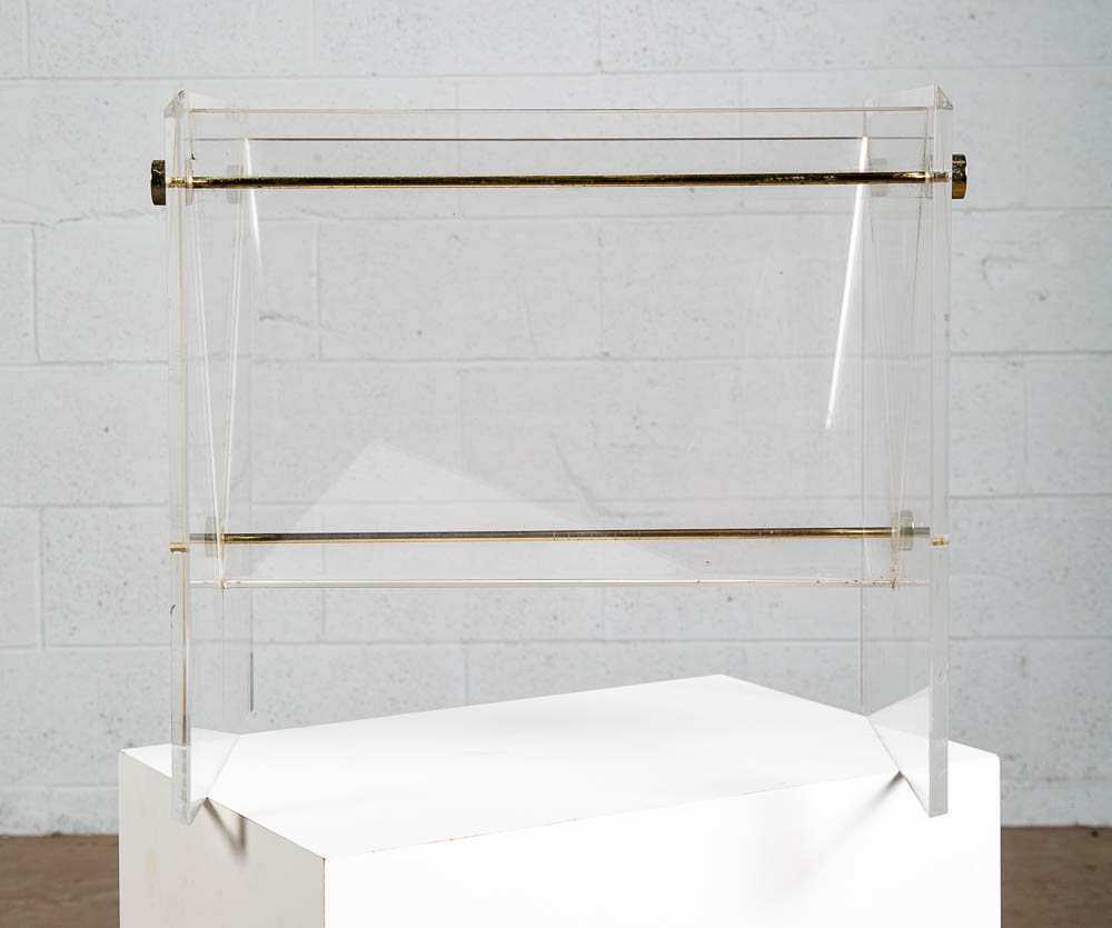 Mid Century Modern Magazine Holder Lucite Brass Modernist Gold Vintage Translucent - Image 5