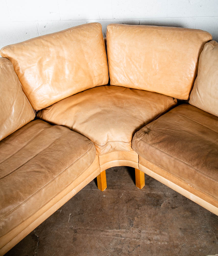 Mid Century Danish Modern Sectional Sofa Couch Leather Tan Natural Mogens Hansen - Image 8