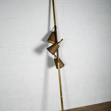 Mid Century Modern Floor Lamp Tension Pole 3 Light Wood Shades Mcm Brass M