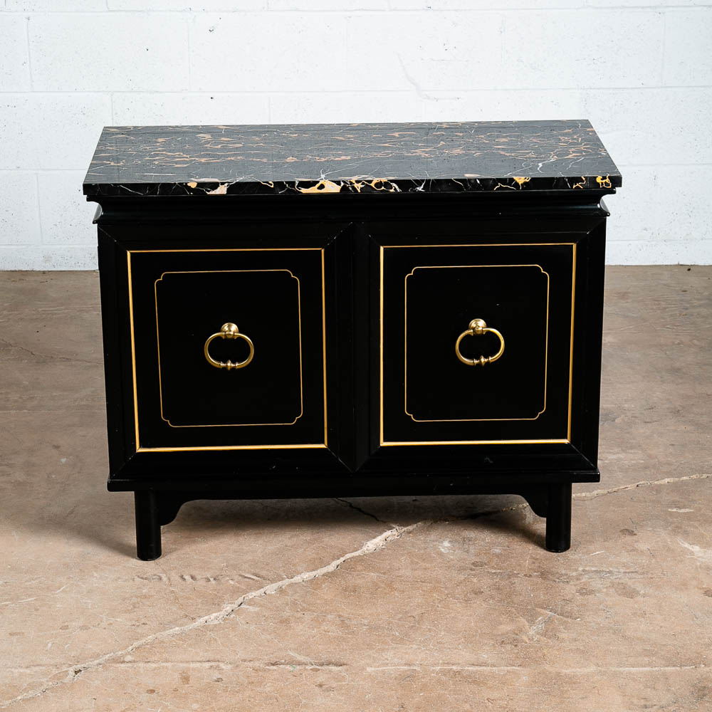 Mid Century Modern Credenza Cabinet Marble Black Lacquer Doors Compact Gold Door - Image 2