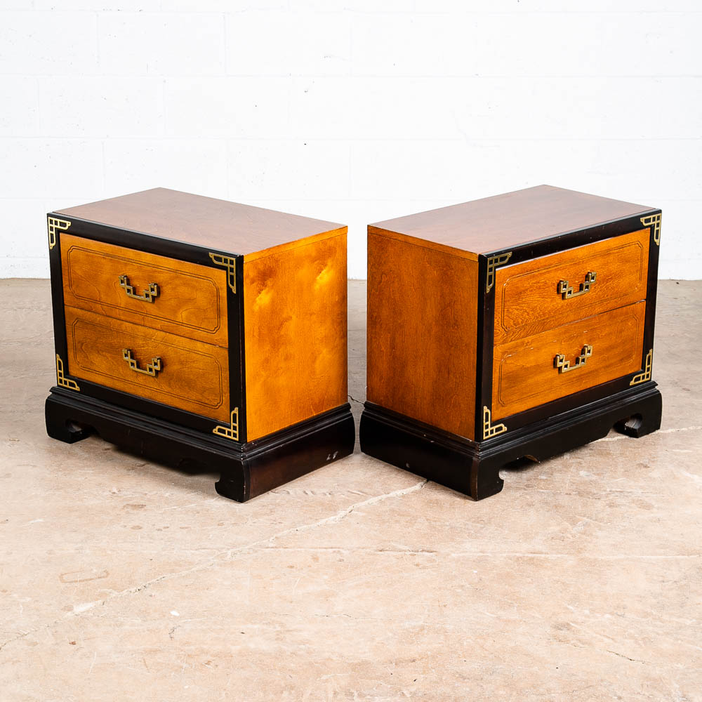 Mid Century Modern Nightstands End Table Set Side Bassett Black Brass Cherry Mcm