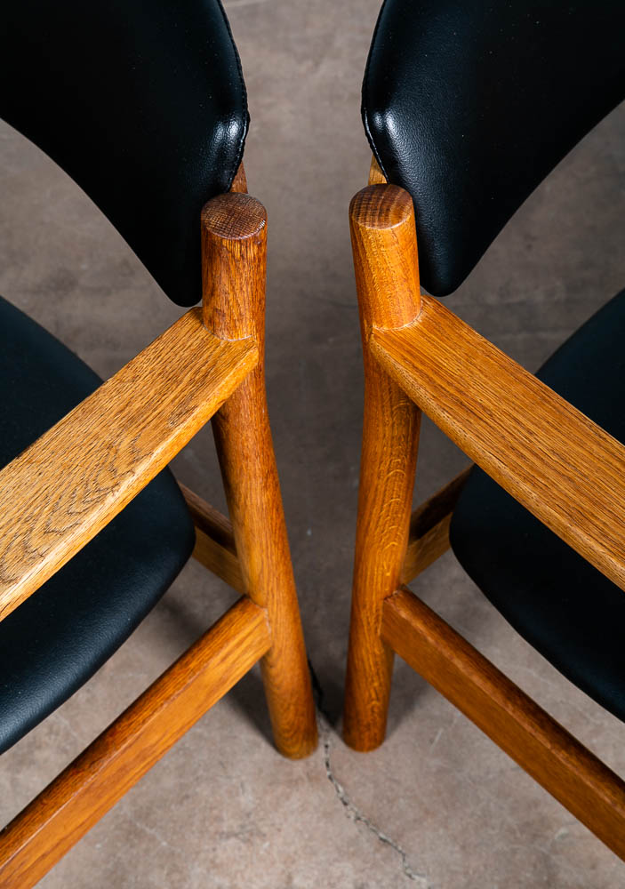 Mid Century Danish Modern Lounge Chairs Armchair Set Oak Wood Black FDB Mobler - Image 11
