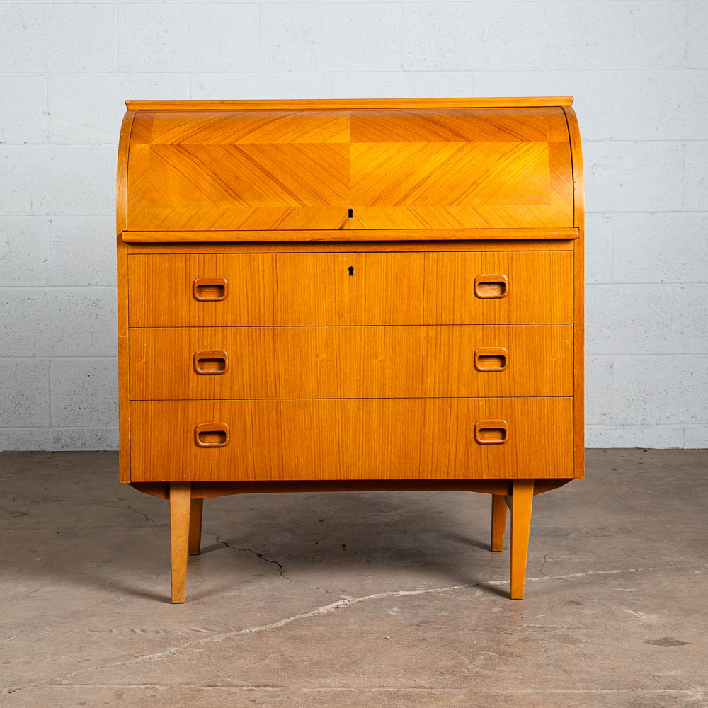 Mid Century Danish Modern Desk Rolltop Secretary Teak Wood Denmark Vintage Legs - Image 2