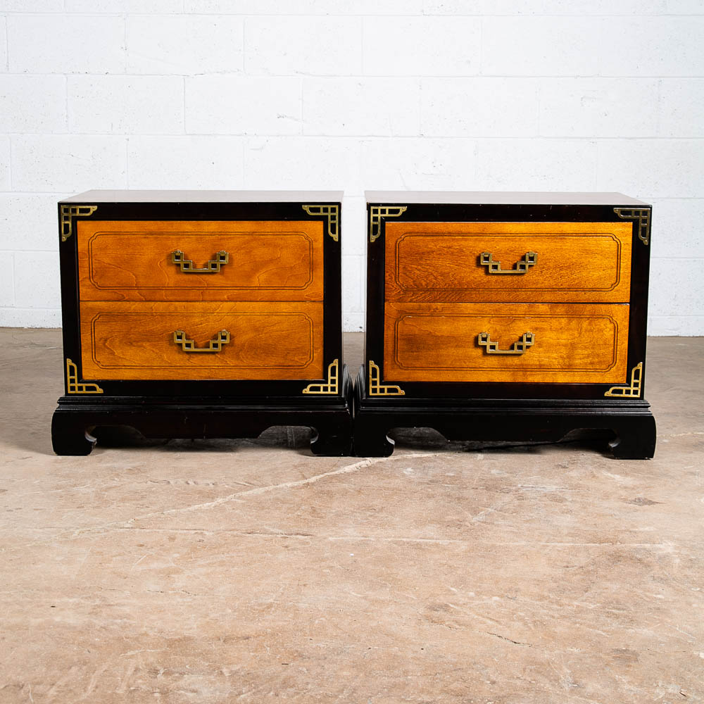 Mid Century Modern Nightstands End Table Set Side Bassett Black Brass Cherry Mcm - Image 2