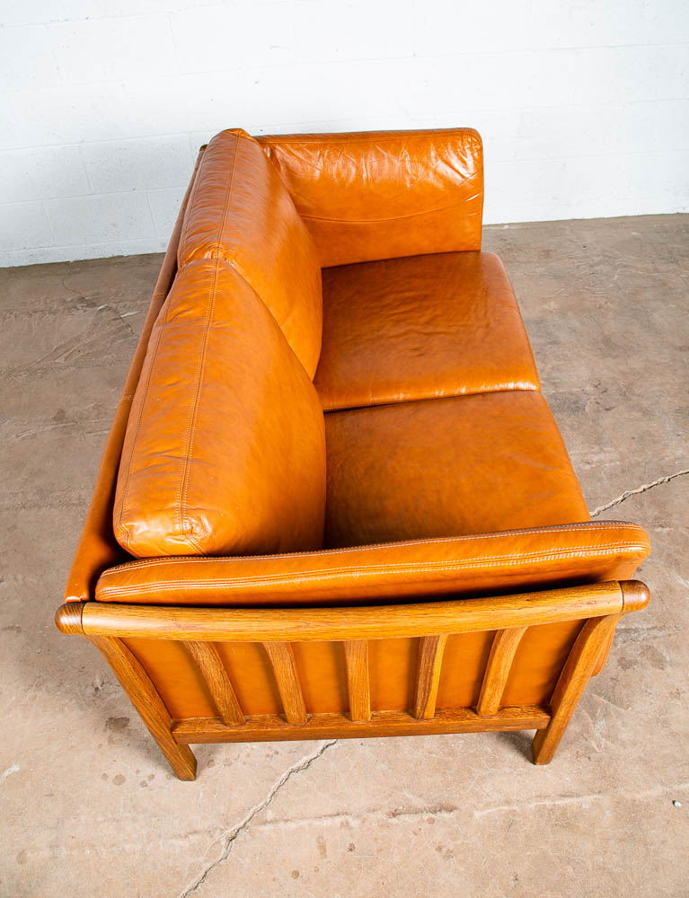 Mid Century Danish Modern Sofa Settee 2 Seater Skalma Tan Leather Cognac Couch - Image 3