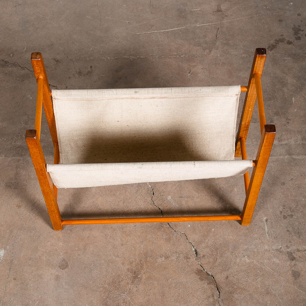 Mid Century Modern Magazine Rack Vintage Danish Canvas Sling Minimalist Teak Mcm - Image 3