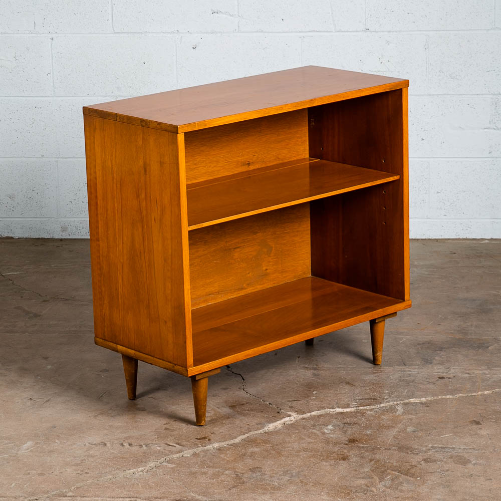 Mid Century Modern Bookshelf Compact Solid Birch Wood Adjustable Shelf Legs