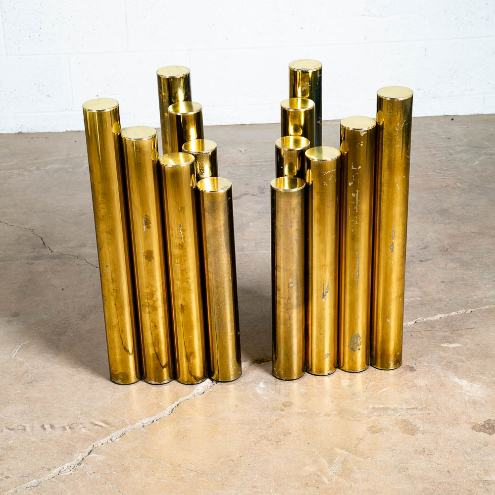 Mid Century Modern Console Table Brass Glass Vintage Circular Gold Cylinder Mcm - Image 5