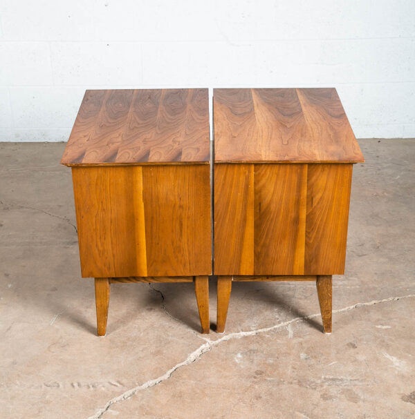 Mid Century Modern Nightstands End Table Set Side Bassett Mayan 2 Drawers Walnut - Image 3
