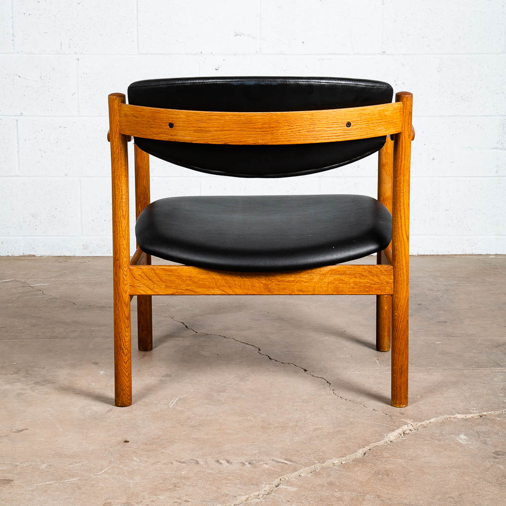 Mid Century Danish Modern Lounge Chairs Armchair Set Oak Wood Black FDB Mobler - Image 6