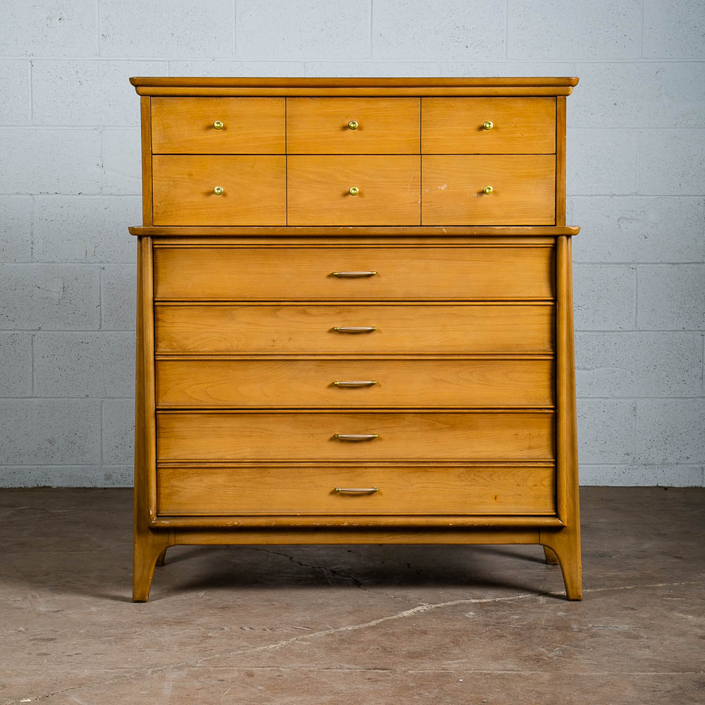 Mid Century Modern Dresser Highboy 5 Drawer Huntley Bleached Walnut Vintage - Image 2
