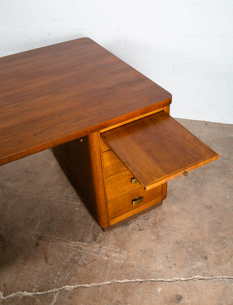 Mid Century Modern Desk Executive Office Stow Davis Boomerang Large Walnut Mcm - Image 12