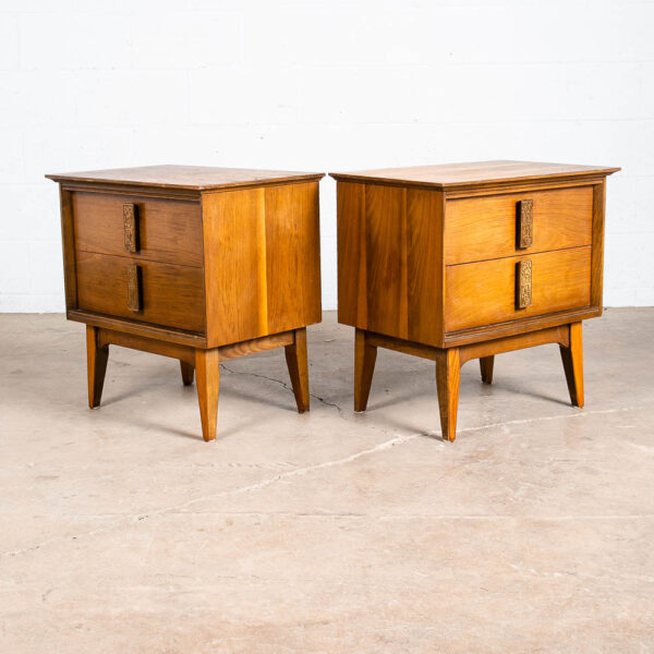 Mid Century Modern Nightstands End Table Set Side Bassett Mayan 2 Drawers Walnut