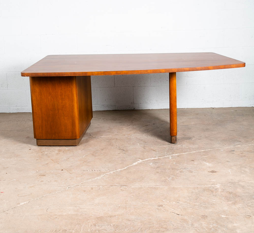 Mid Century Modern Desk Executive Office Stow Davis Boomerang Large Walnut Mcm - Image 6