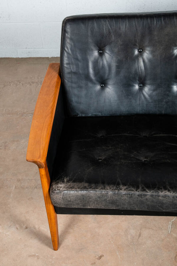 Mid Century Danish Modern Sofa Couch Leather Hans Olsen Black Arm Glostrup Teak - Image 7