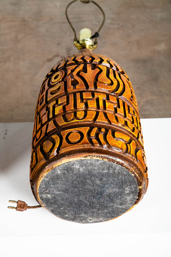 Mid Century Modern Table Lamp Set Pair Orange Brown Vintage Abstract Working 70s - Image 9