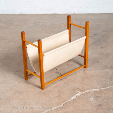 Mid Century Modern Magazine Rack Vintage Danish Canvas Sling Minimalist Teak Mcm
