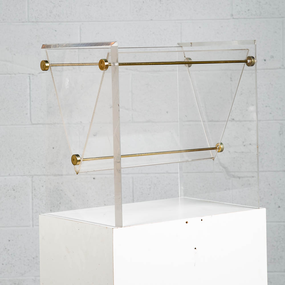 Mid Century Modern Magazine Holder Lucite Brass Modernist Gold Vintage Translucent - Image 11