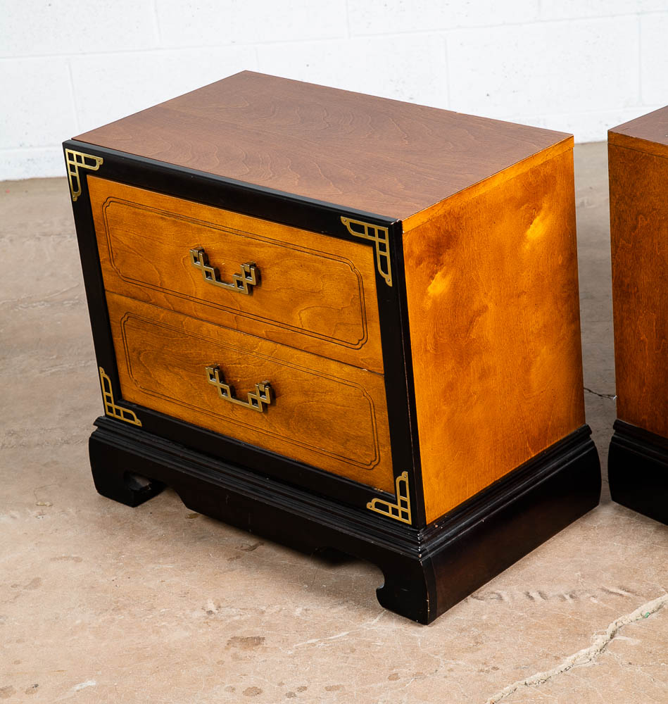Mid Century Modern Nightstands End Table Set Side Bassett Black Brass Cherry Mcm - Image 6