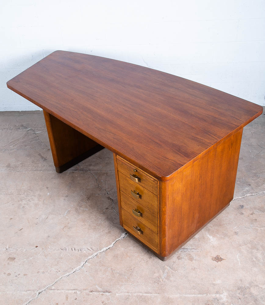 Mid Century Modern Desk Executive Office Stow Davis Boomerang Large Walnut Mcm - Image 3