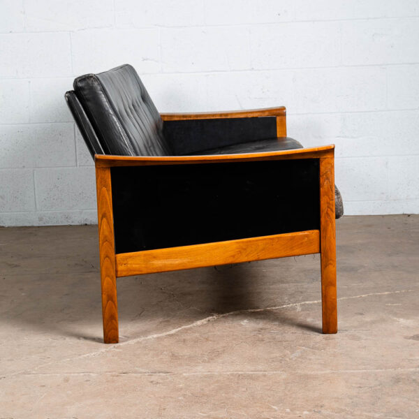 Mid Century Danish Modern Sofa Couch Leather Hans Olsen Black Arm Glostrup Teak - Image 4
