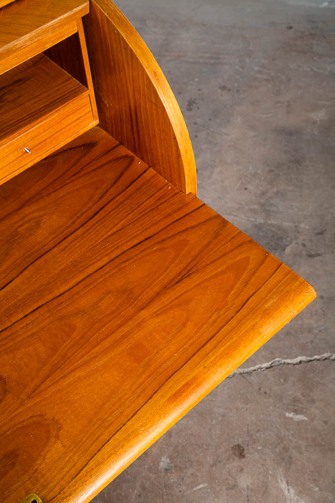 Mid Century Danish Modern Desk Rolltop Secretary Teak Wood Denmark Vintage Legs - Image 12
