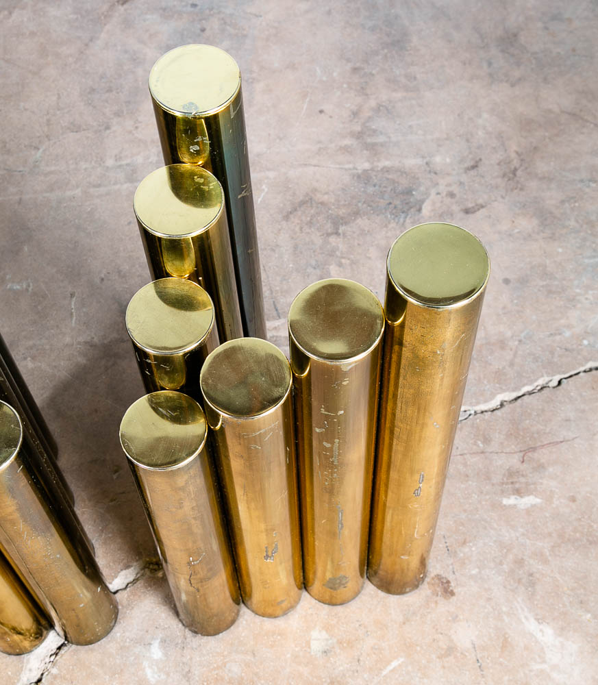 Mid Century Modern Console Table Brass Glass Vintage Circular Gold Cylinder Mcm - Image 9