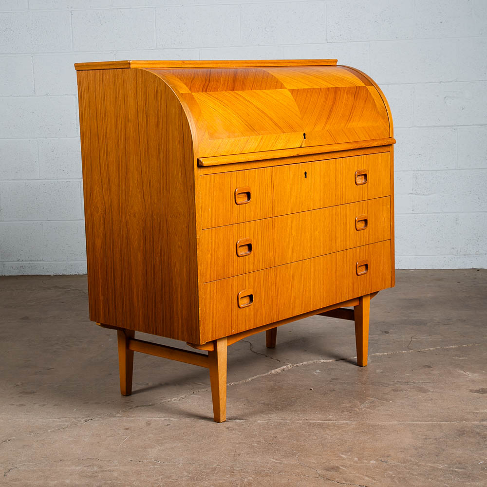 Mid Century Danish Modern Desk Rolltop Secretary Teak Wood Denmark Vintage Legs - Image 5