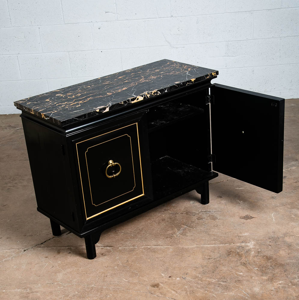 Mid Century Modern Credenza Cabinet Marble Black Lacquer Doors Compact Gold Door - Image 9