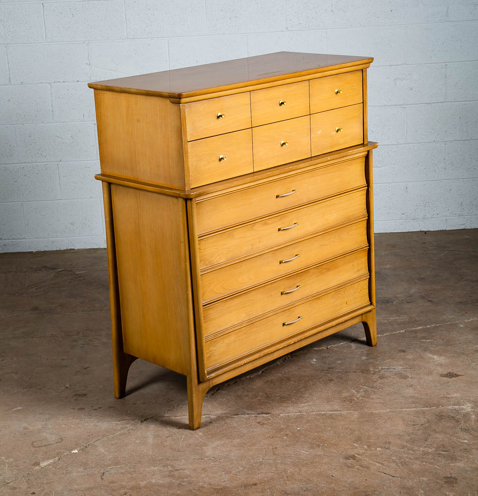 Mid Century Modern Dresser Highboy 5 Drawer Huntley Bleached Walnut Vintage - Image 9