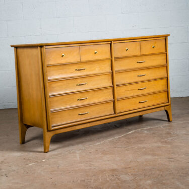 Mid Century Modern Dresser 6 Drawer Huntley Sculptural Bleached Walnut Vintage