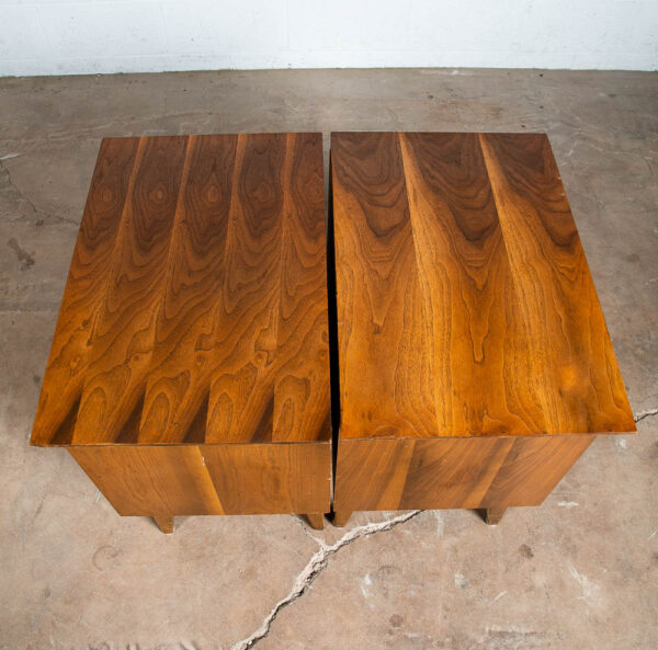 Mid Century Modern Nightstands End Table Set Side Bassett Mayan 2 Drawers Walnut - Image 4
