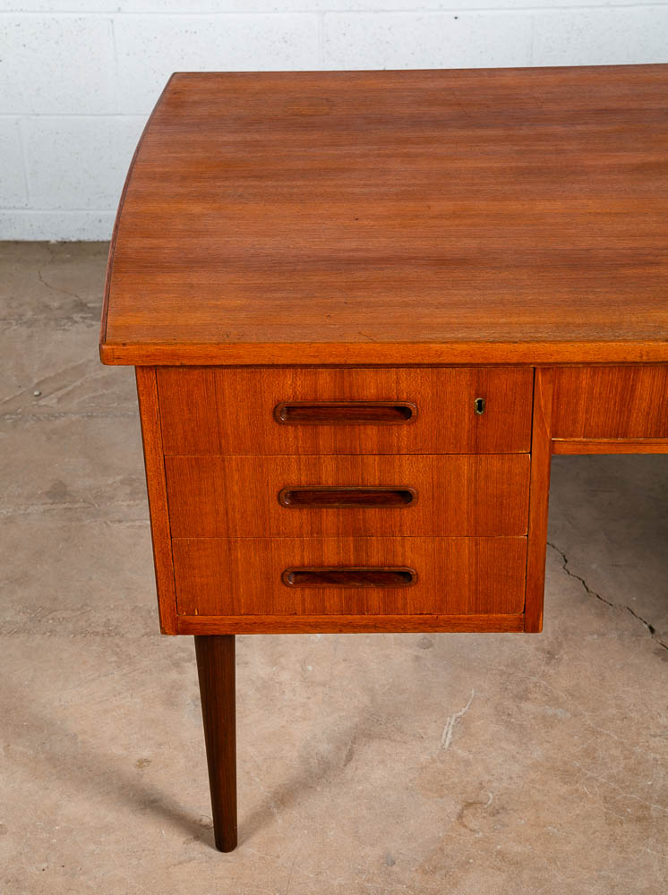 Mid Century Danish Modern Desk Executive Teak 6 Drawer Bookshelf Floating Lock - Image 6