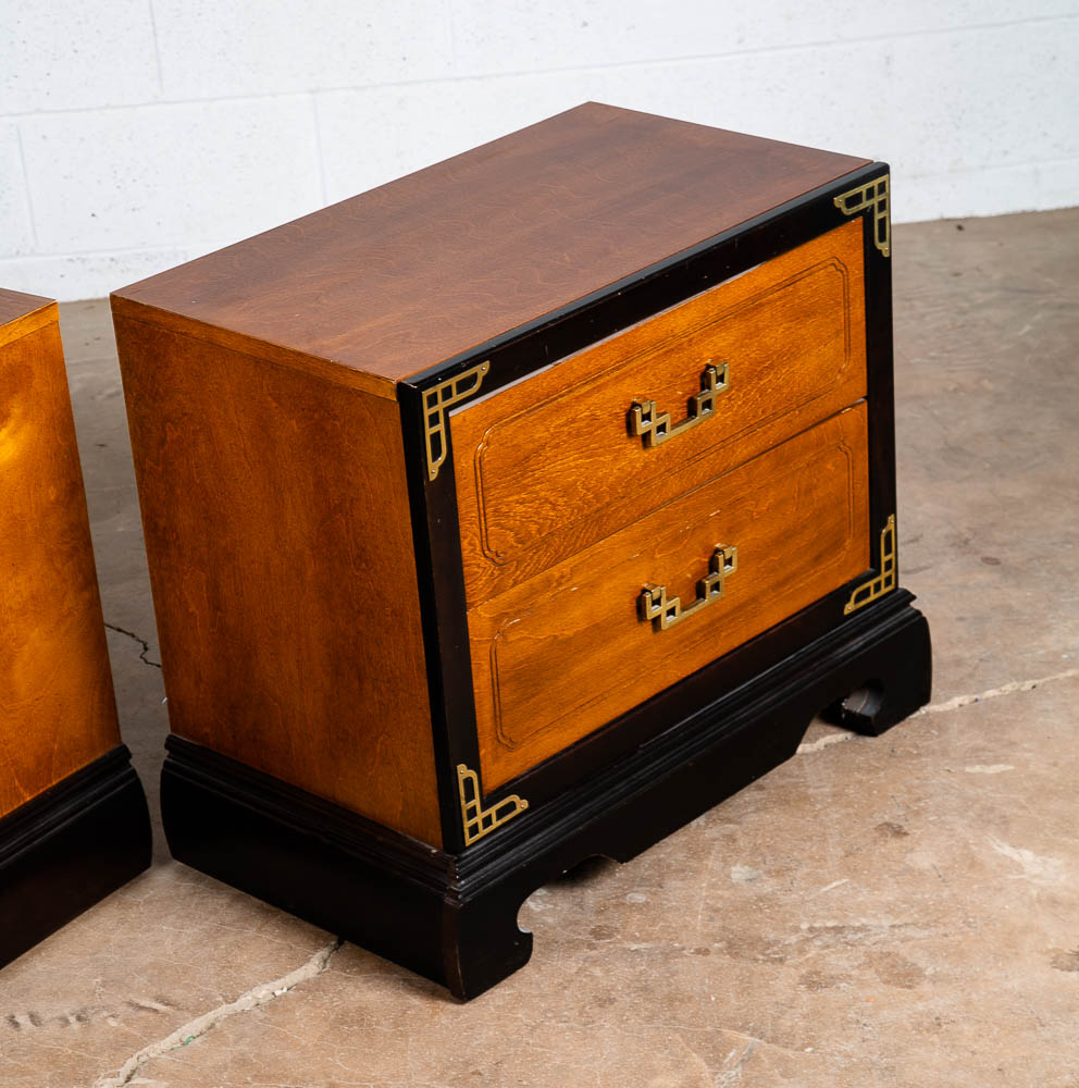 Mid Century Modern Nightstands End Table Set Side Bassett Black Brass Cherry Mcm - Image 9