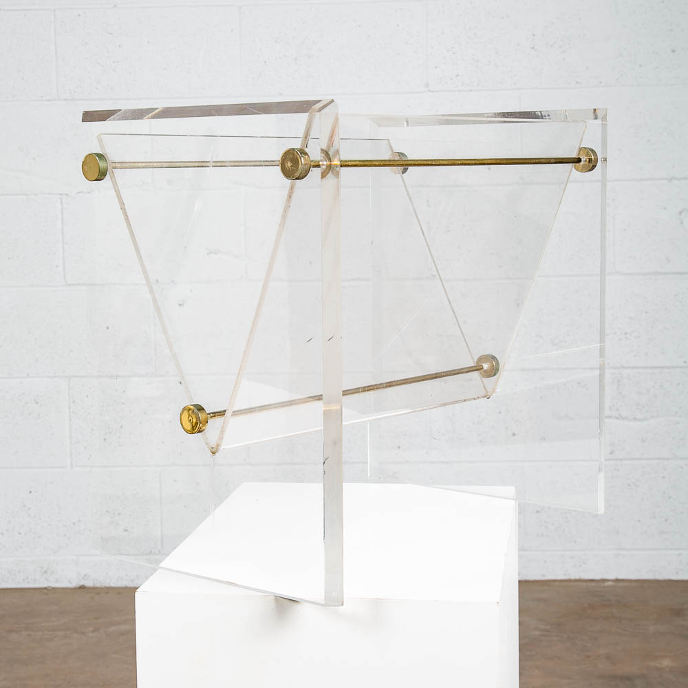 Mid Century Modern Magazine Holder Lucite Brass Modernist Gold Vintage Translucent - Image 2