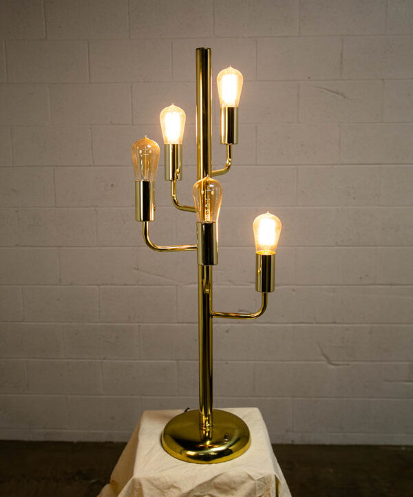 Mid Century Modern Table Lamp Brass 5 Light Gold Mcm Metal Cactus Vintage Twist - Image 3