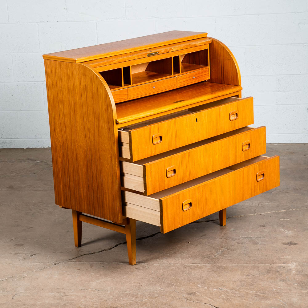 Mid Century Danish Modern Desk Rolltop Secretary Teak Wood Denmark Vintage Legs - Image 6