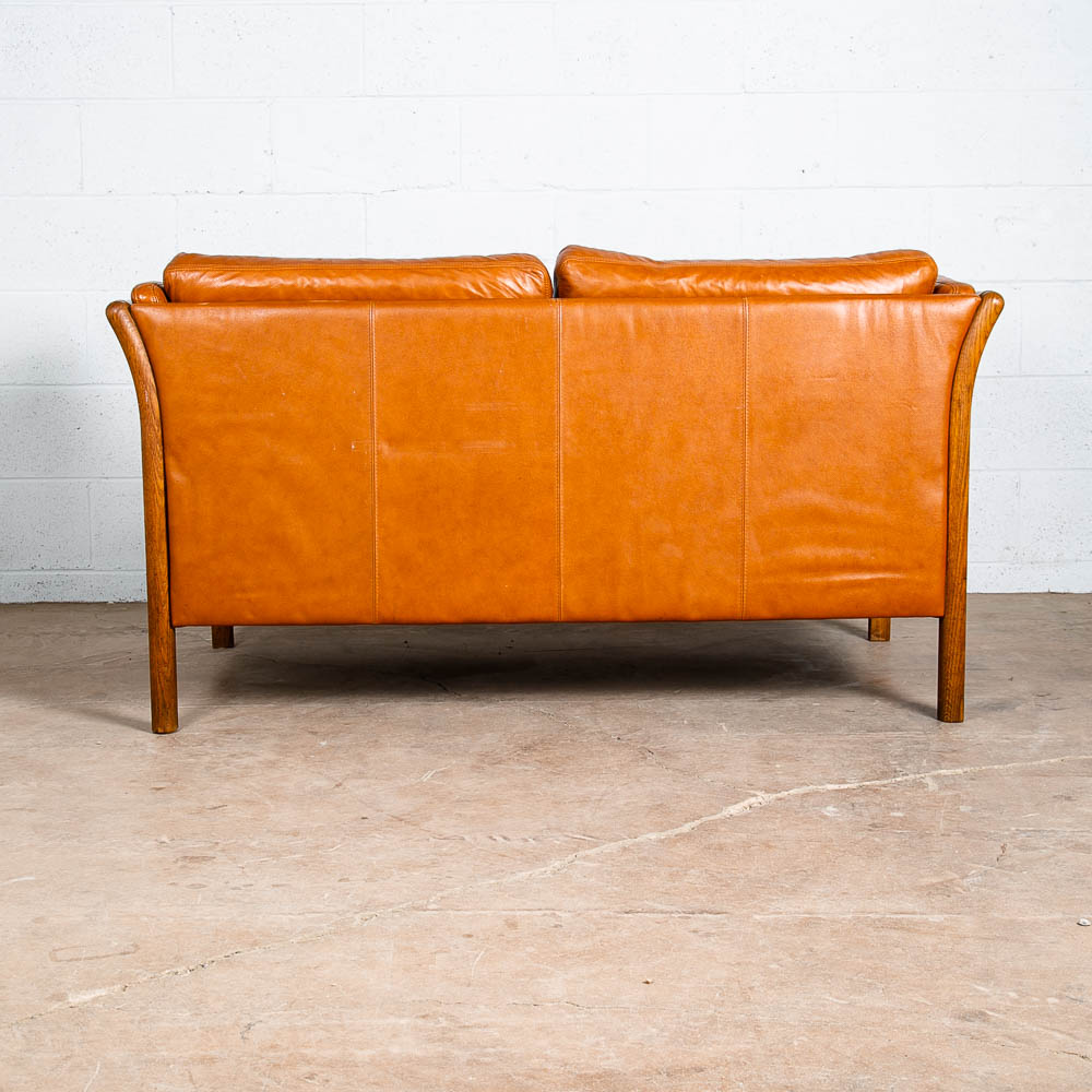 Mid Century Danish Modern Sofa Settee 2 Seater Skalma Tan Leather Cognac Couch - Image 11