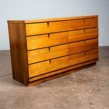 Mid Century Modern Dresser Credenza Johnson Carper Walnut 8 Drawer Brass Handles
