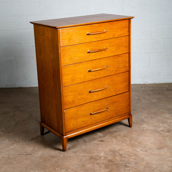 Mid Century Modern Highboy Dresser 5 Drawer Walnut Wood Henredon Circa '60 Mcm