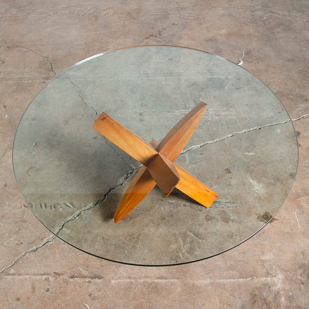 Mid Century Modern Coffee Table Round Glass Jacks Solid Cherry Sculptural Mcm - Image 4