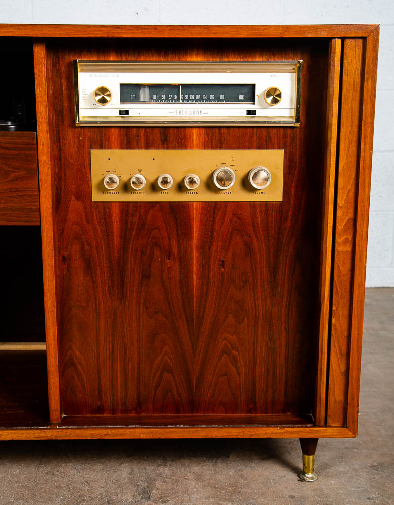 Mid Century Modern Credenza Stereo Console Cabinet Tambour Door Barzilay Walnut - Image 9