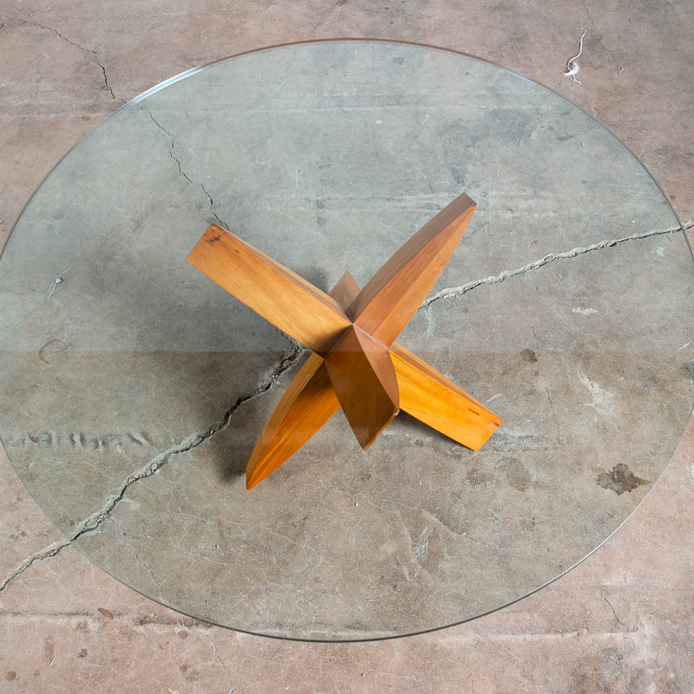 Mid Century Modern Coffee Table Round Glass Jacks Solid Cherry Sculptural Mcm - Image 11