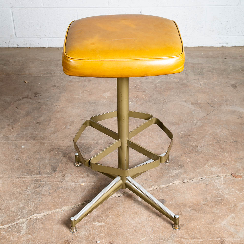 Mid Century Modern Bar Stool Mustard Yellow Metal Back 30" High Swivel Chair Mcm - Image 3