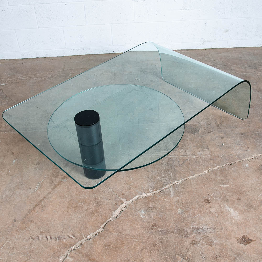 Mid Century Post Modern Coffee Table Glass Italian Cylindrical Shelf Waterfall - Image 7