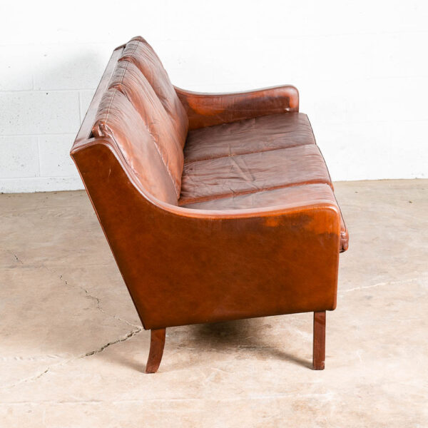 Mid Century Danish Modern Sofa Couch Ox Blood Red Leather Denmark 3 Seat Mcm - Image 4