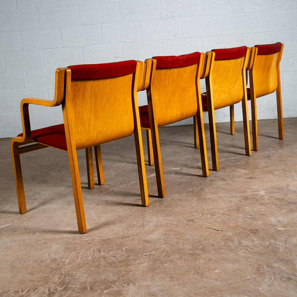 Mid Century Modern Dining Chairs Set 4 Arms Stendig Sculptural Red Oak Stackable - Image 2