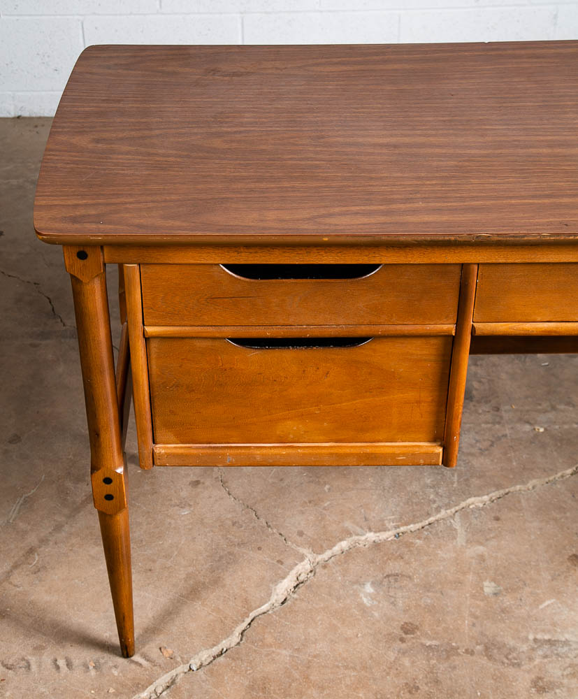 Mid Century Modern Desk Solid Walnut Executive Office Drexel 3 Drawer Floating - Image 10